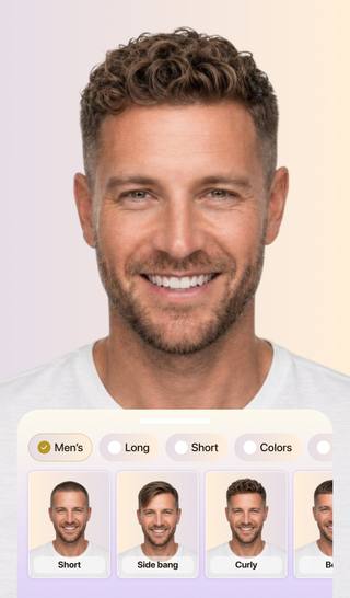 HairHunt app screen with men's hairstyle try-on options