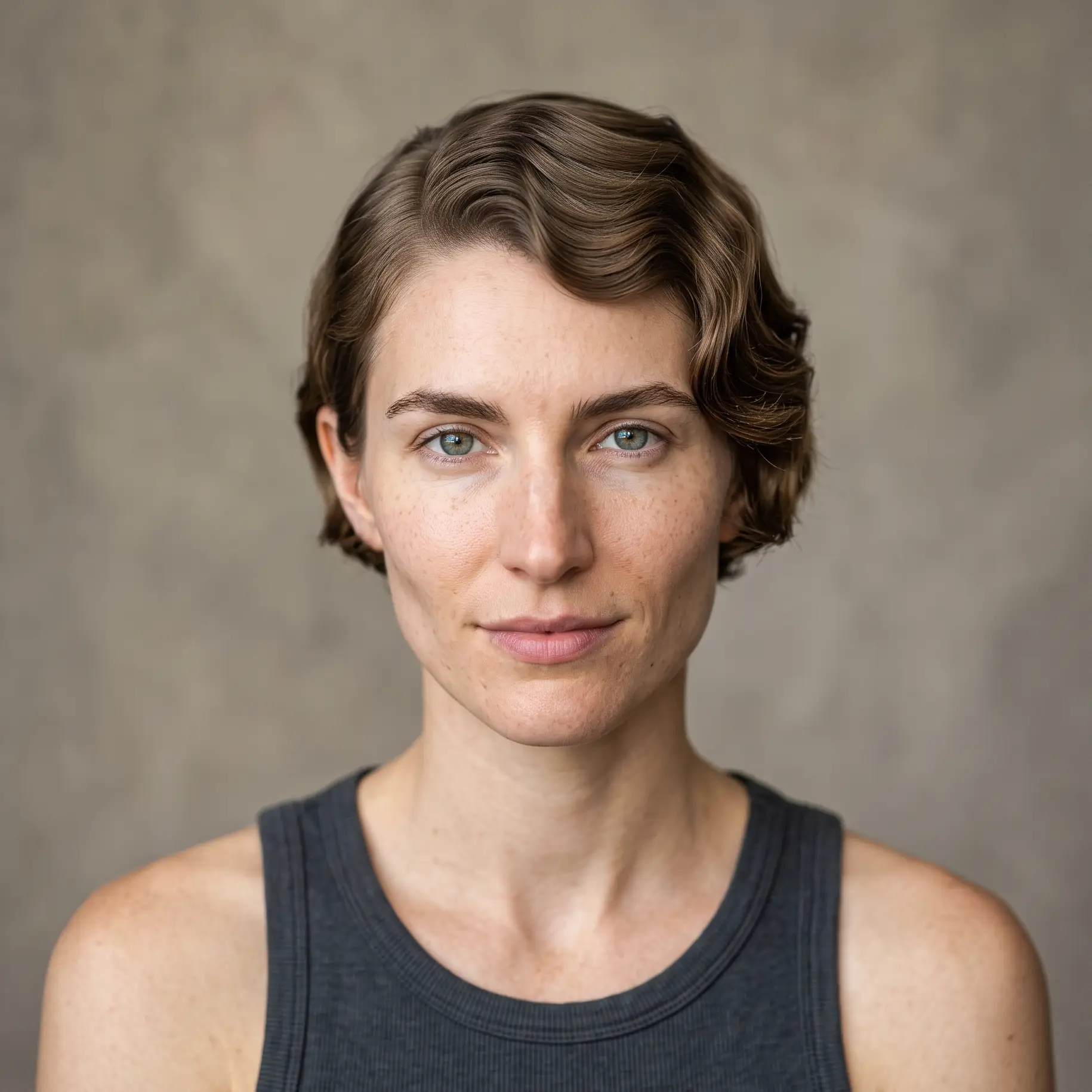 Short brown pixie set into soft vintage-style waves adding body to fine hair