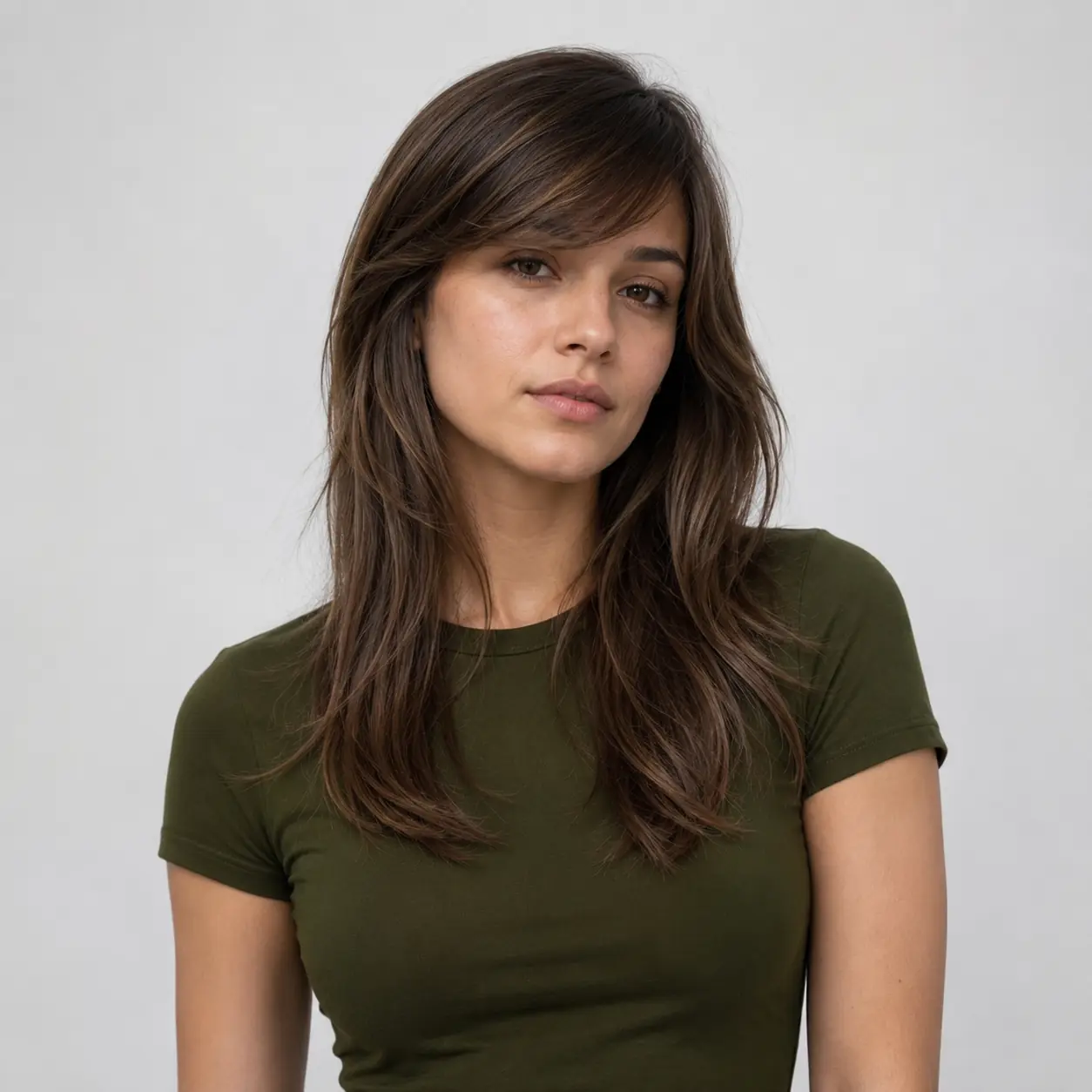 Sleek dark medium layers with a brighter money piece lifting the front