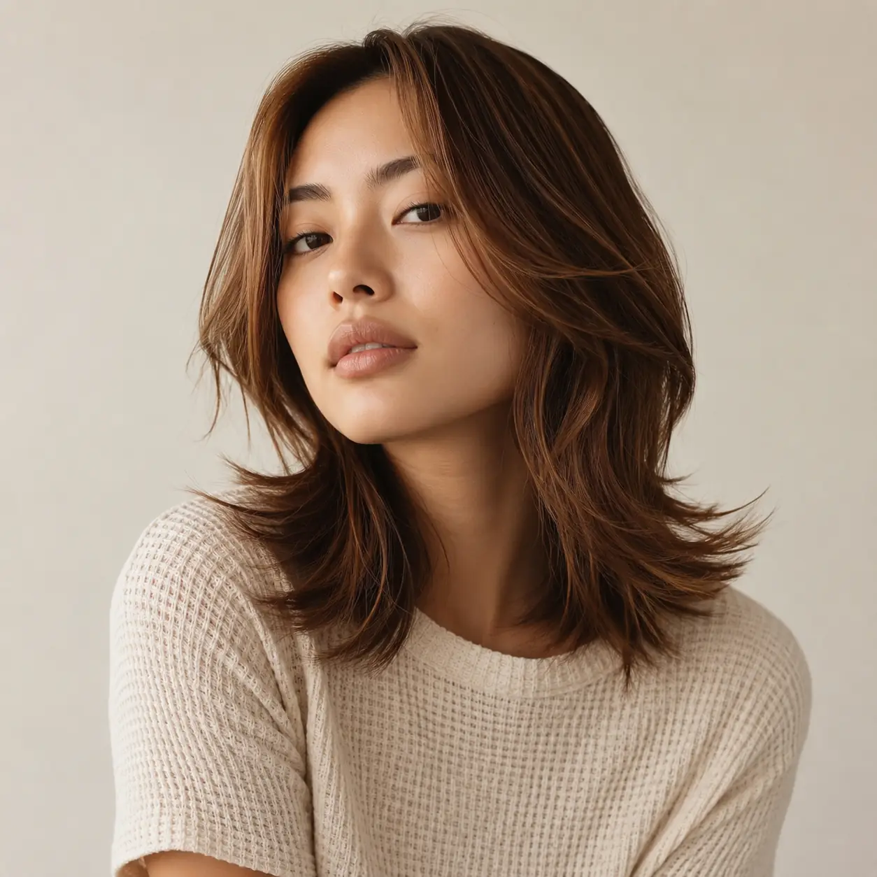 Full flippy auburn layers with serious body and a rich glossy blowout