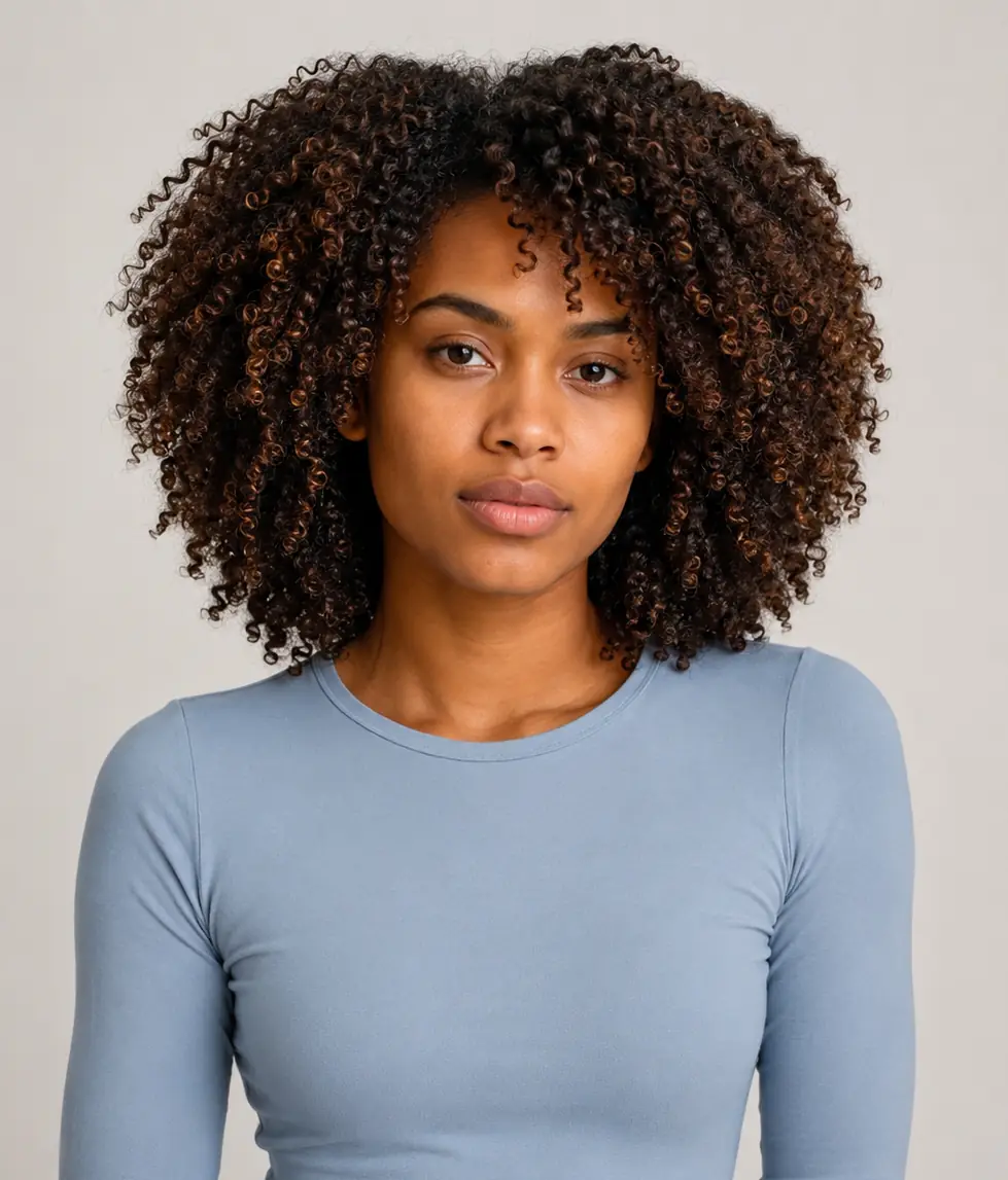 Full natural coily medium shape with layered shaping and height all around