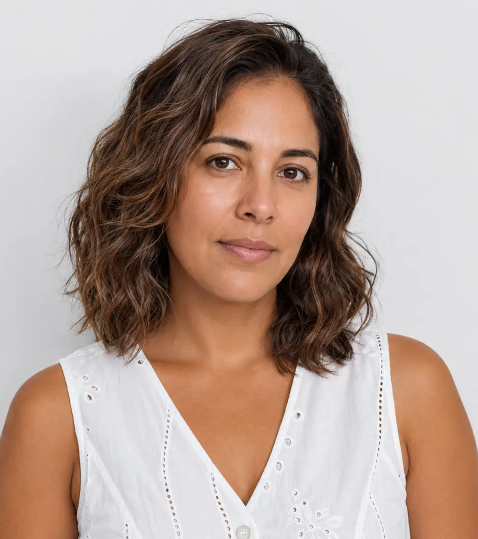 Undone natural brown wavy lob celebrating real texture with no heat styling