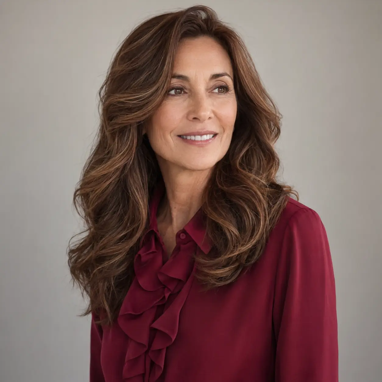 Long brown wavy layers with volume, soft and current on thick wavy hair