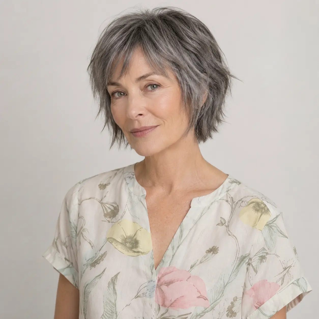 Shaggy silver pixie with spiky piecey texture, confident and current on mature hair