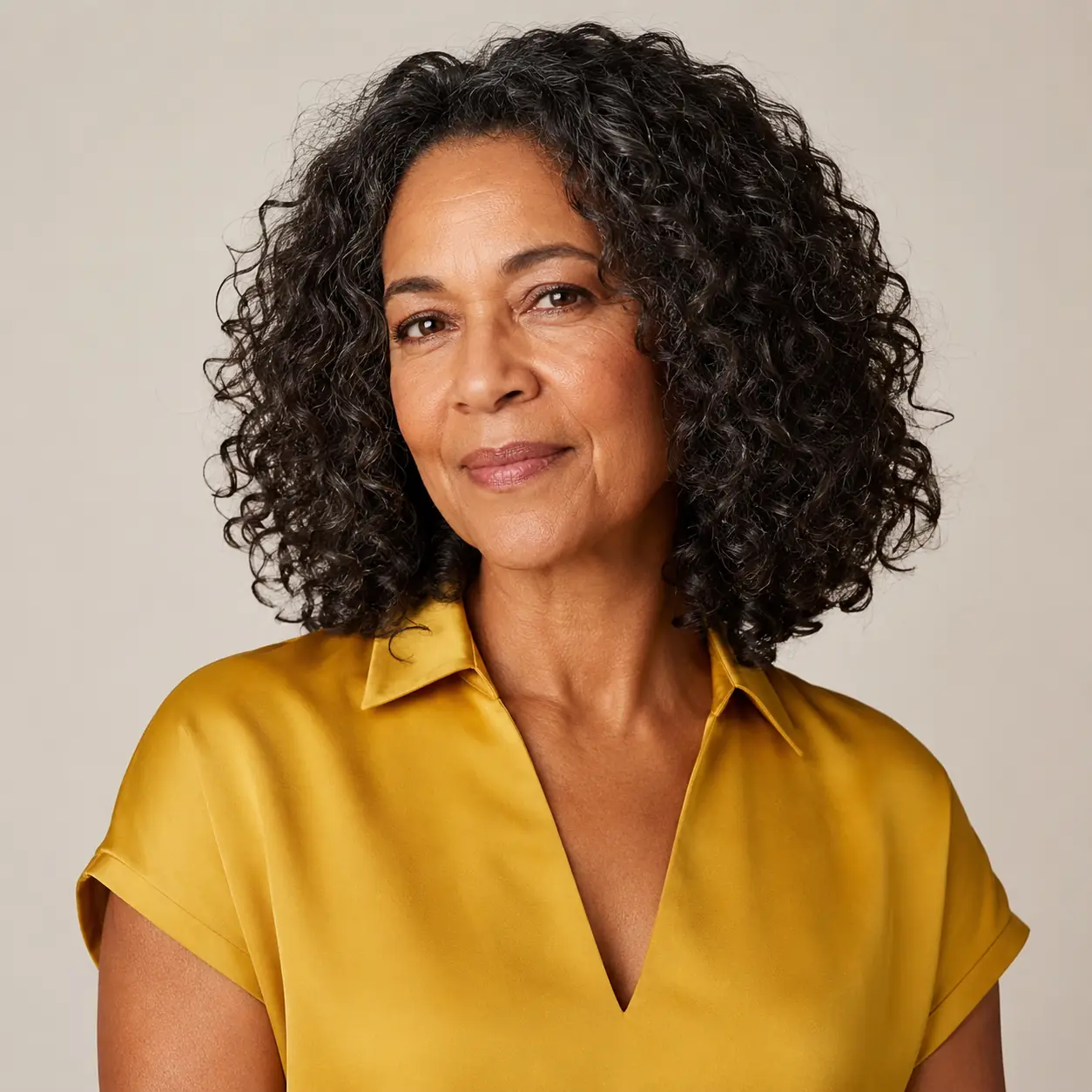 Full voluminous natural curls at medium length with body and shine over 50