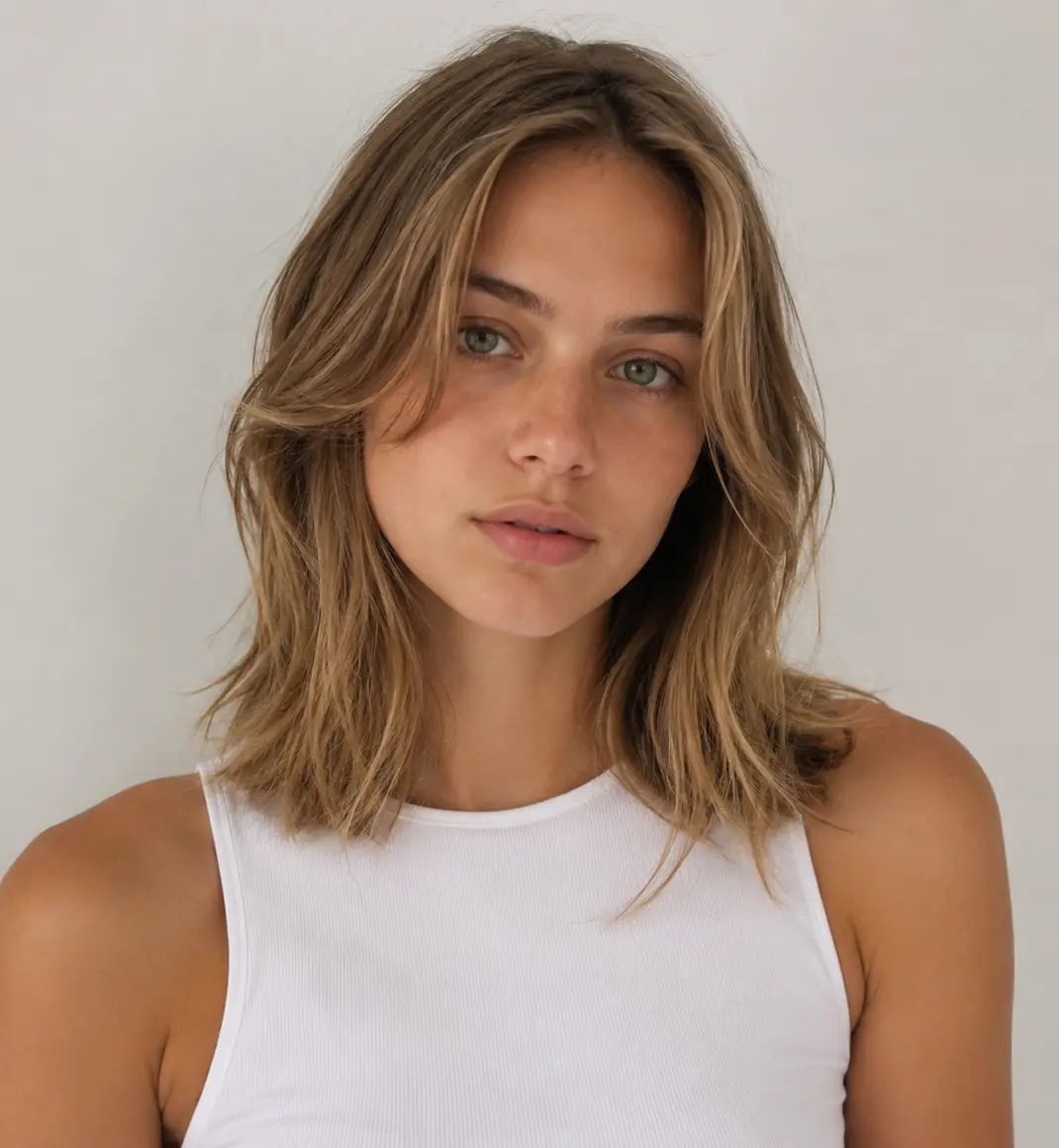 Long blonde layers with loose sun-kissed beach waves and airy texture