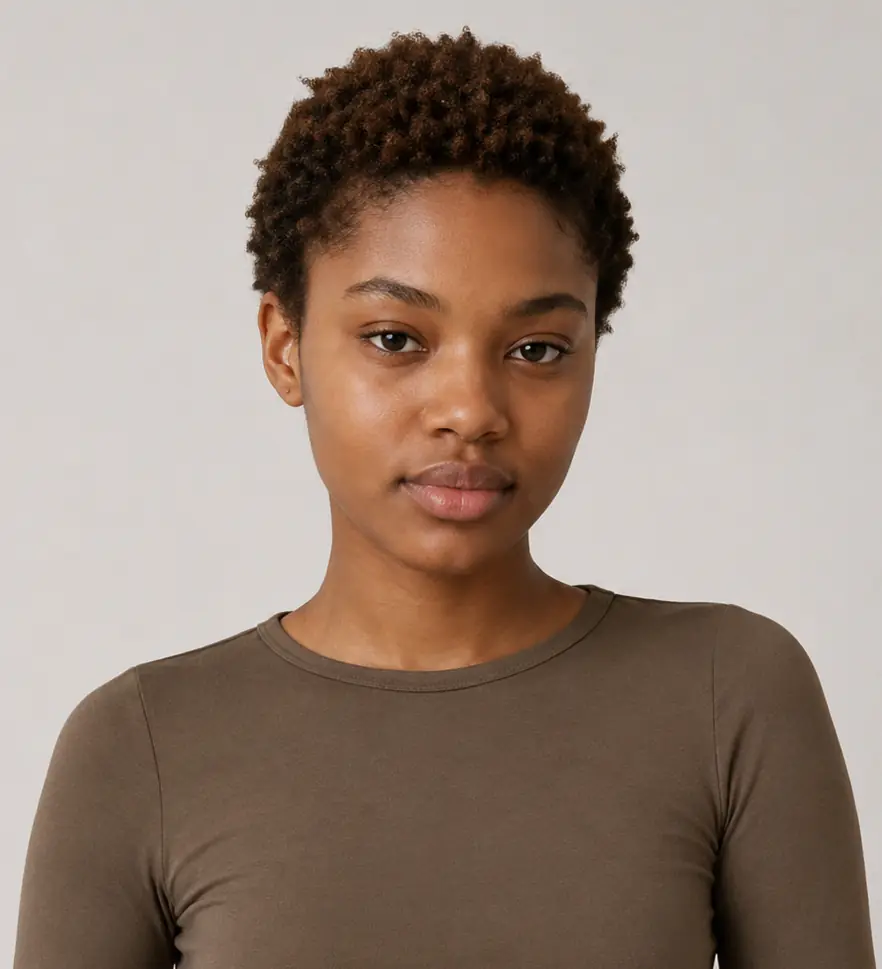 Short natural coily crop worn close to the head on tight 4c coils