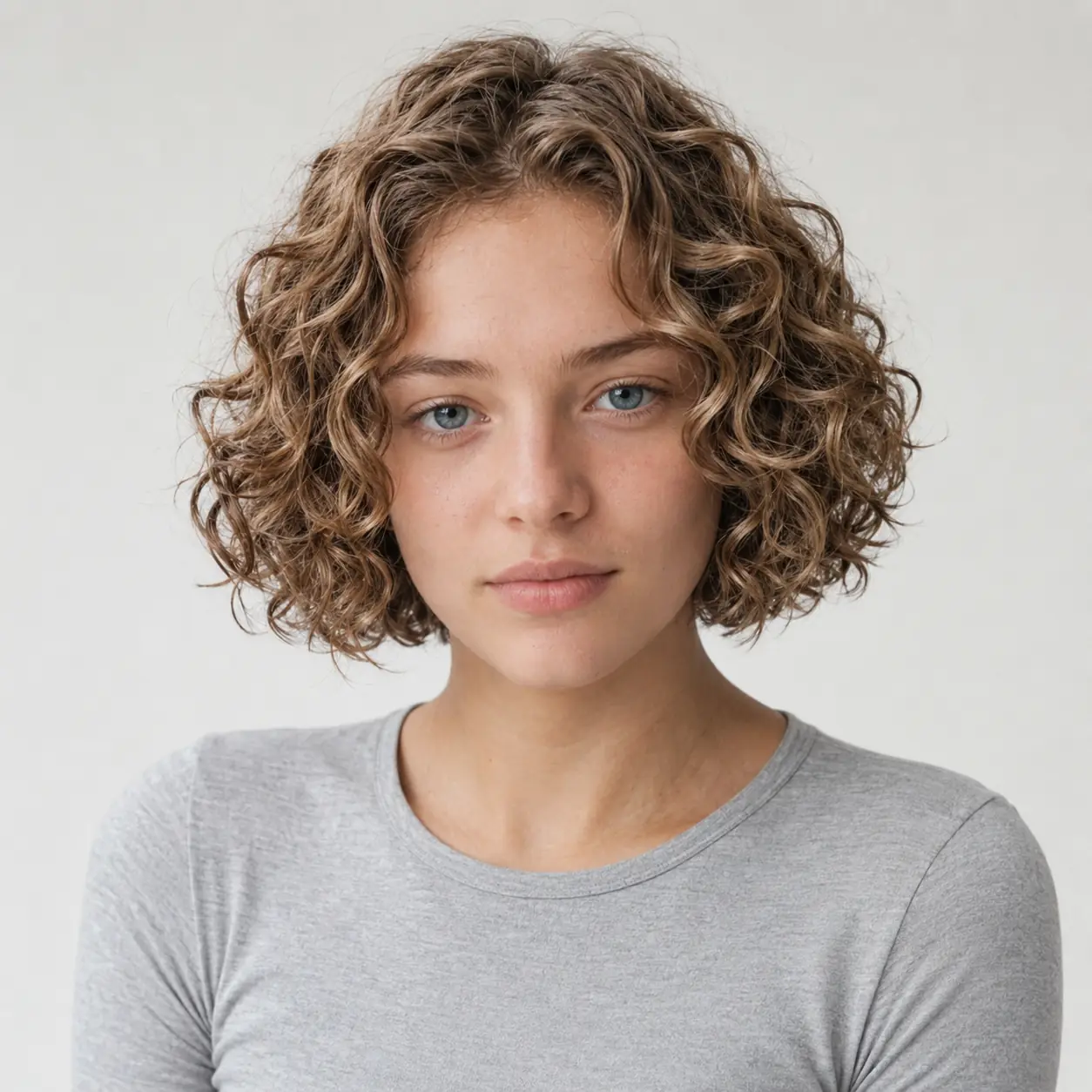 Bronde curly bob with defined springy ringlets and dimensional lighter pieces