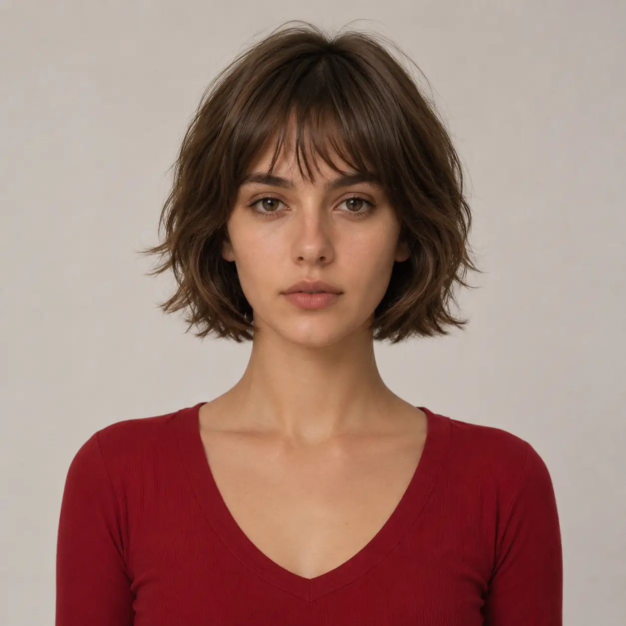 Short heavily textured shaggy bob with a fringe and choppy, edgy layers