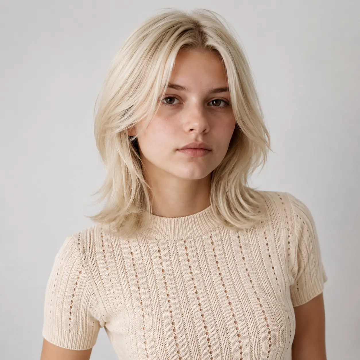 Blonde layered lob with soft waves and a center part for an easy versatile look