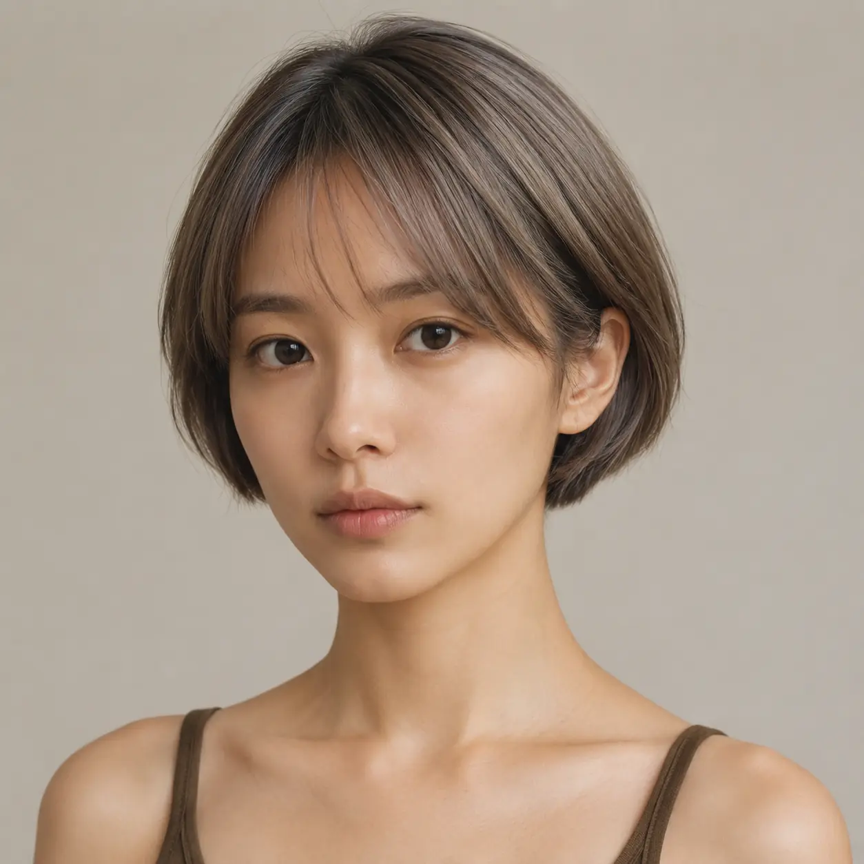 Ear-length micro bob with a side part concentrating density into a compact shape on fine hair