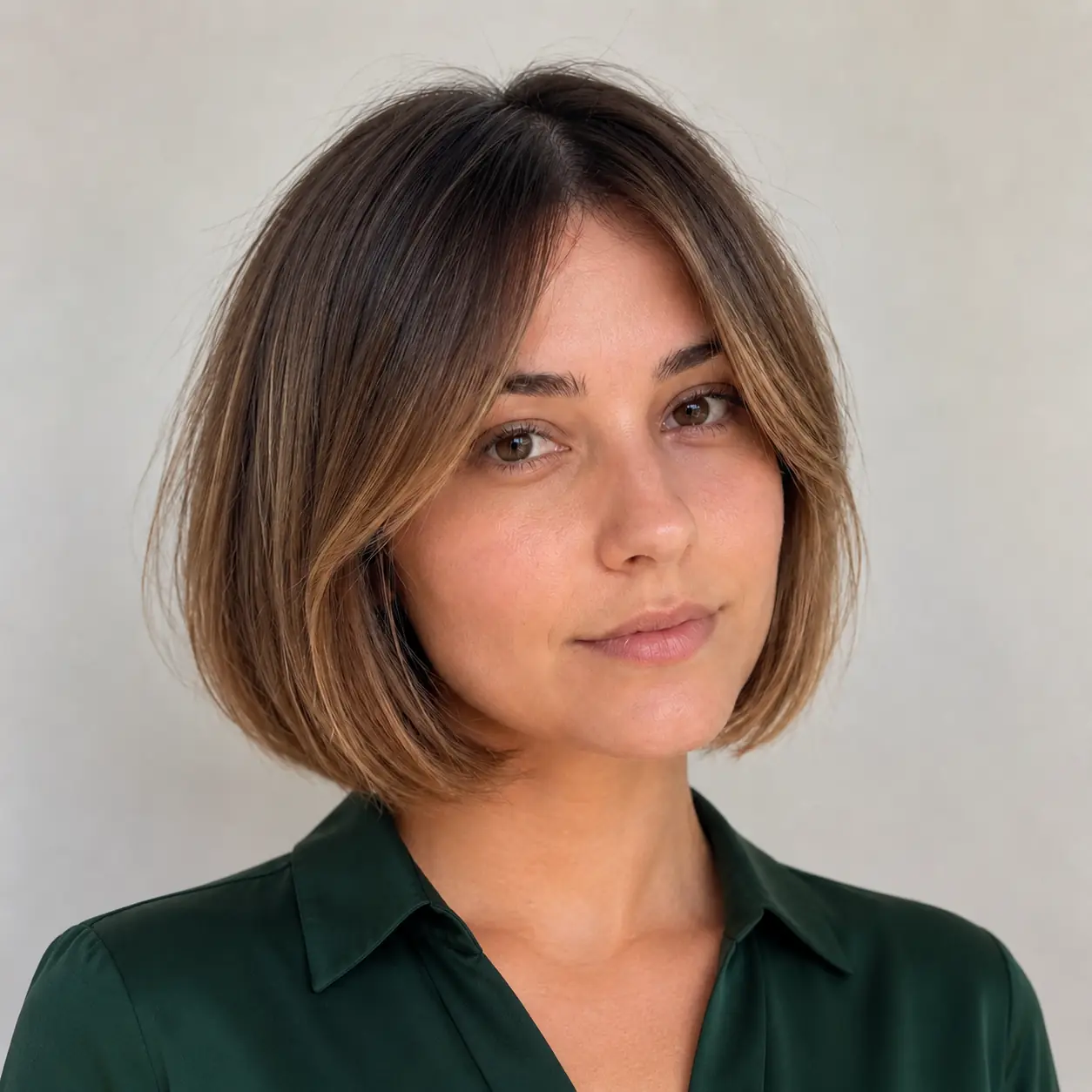 Smooth professional bob with soft balayage, polished and easy to maintain on fine hair