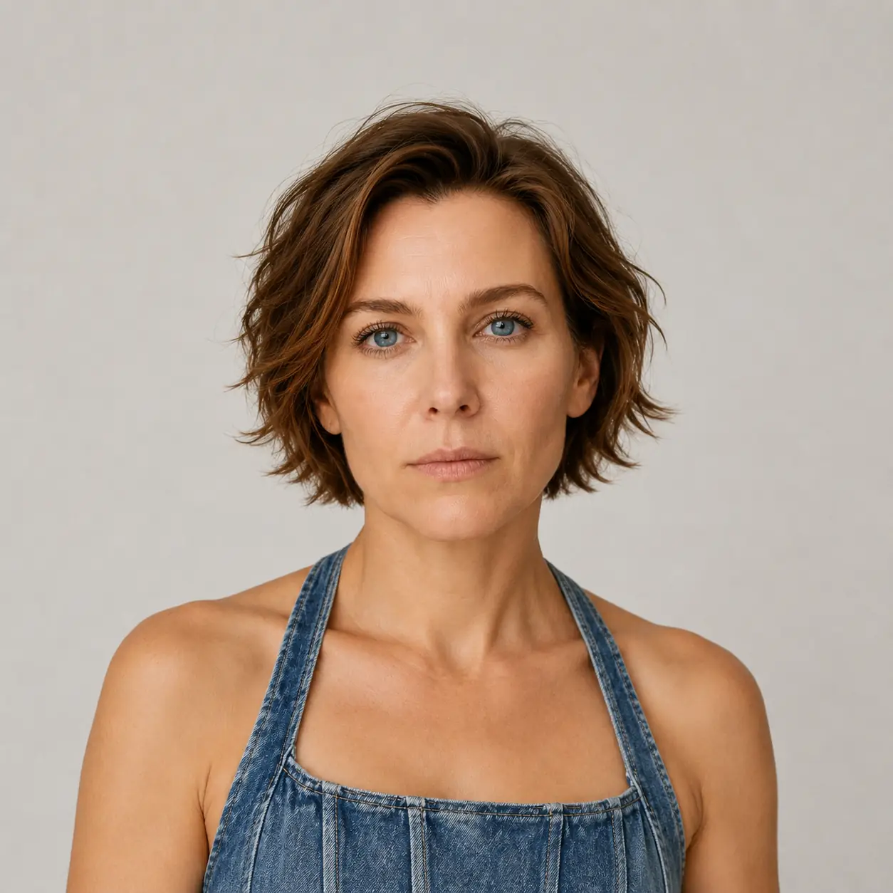 Tousled wavy bob in rich copper on medium-density hair with soft, warm movement