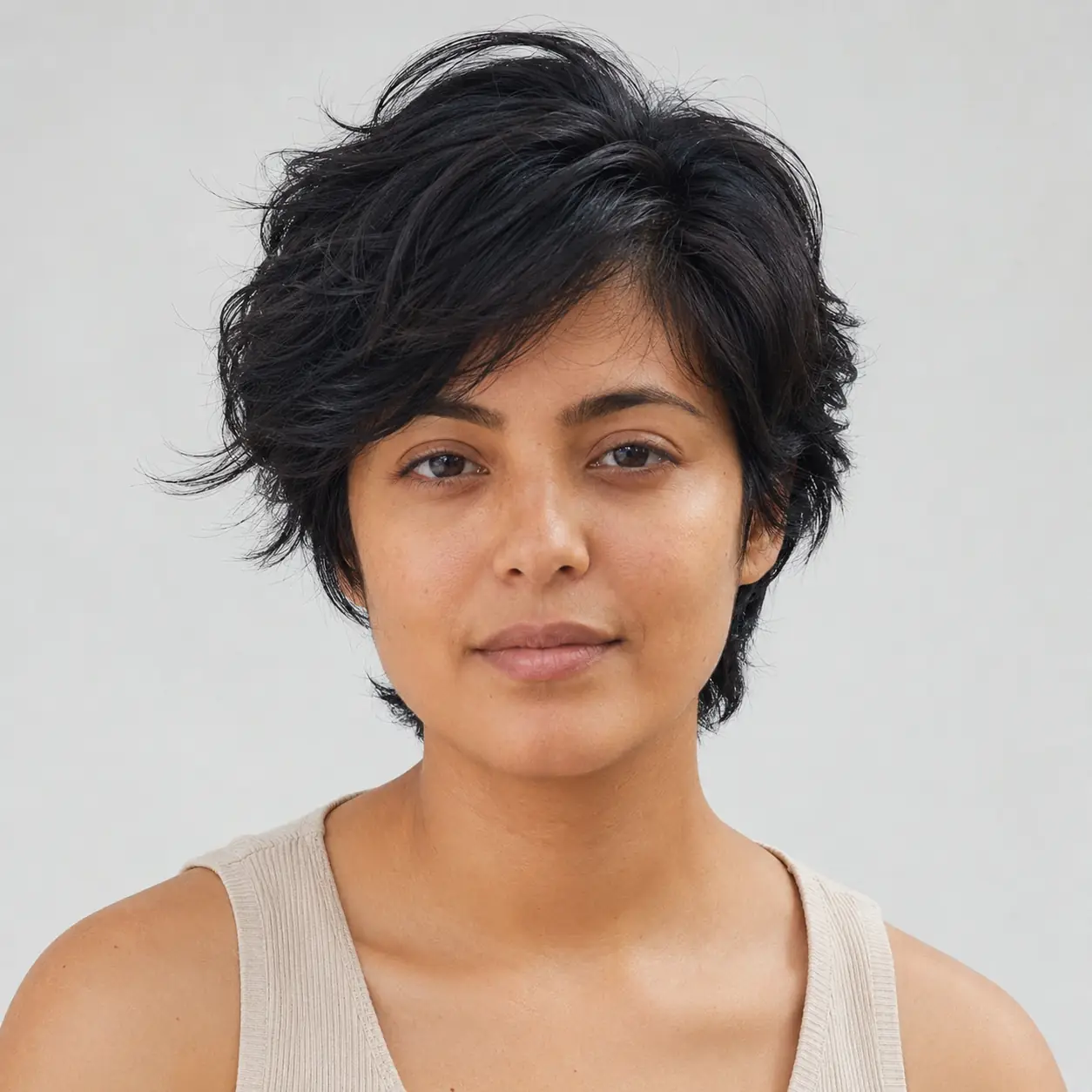 Bulk-reducing layered haircut for thick hair with internal layers stripping weight so the shape lies smooth