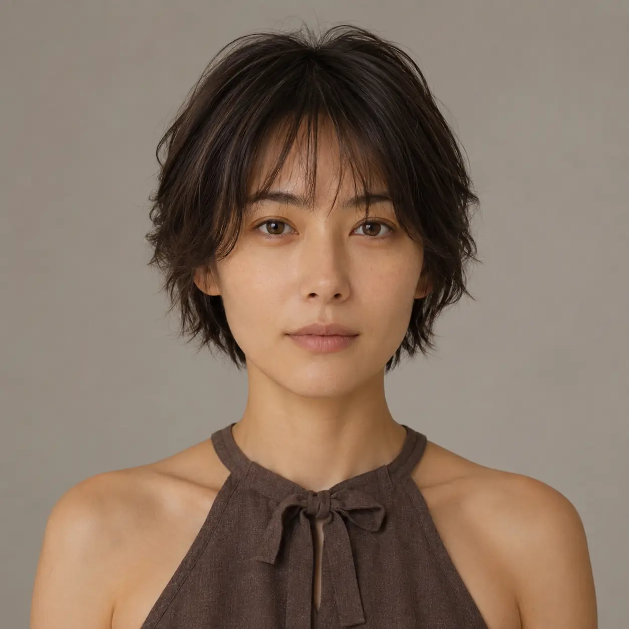 Layered crop haircut for fine hair with crown layers creating volume and a relatively blunt perimeter