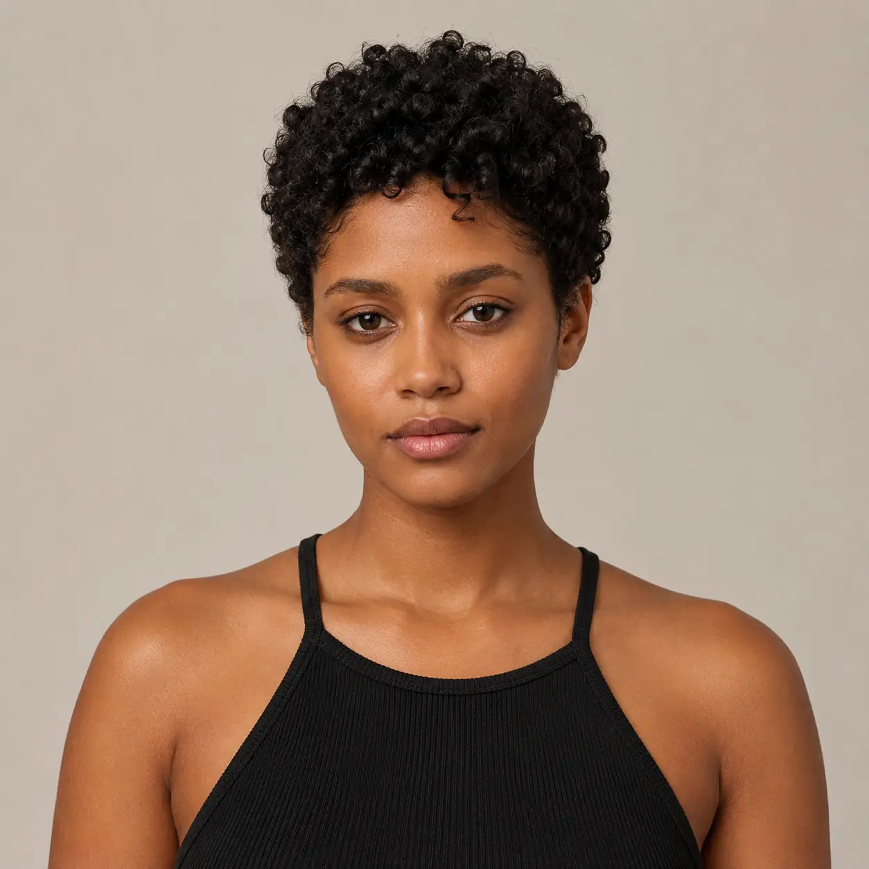 Layered cut for coily 4a to 4c hair with layers carved to define curl clusters and keep a rounded silhouette