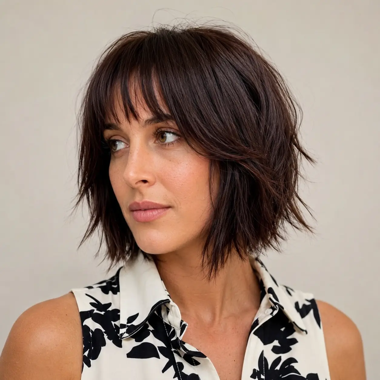 Piecey bob haircut with defined, separated pieces for an easy, hands-off, low-effort character
