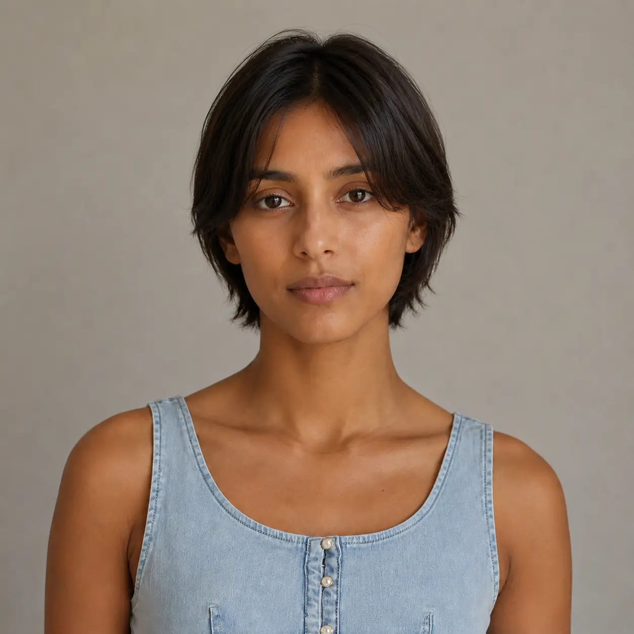 Short layered haircut for straight hair with clean, precise blended layers creating smooth movement
