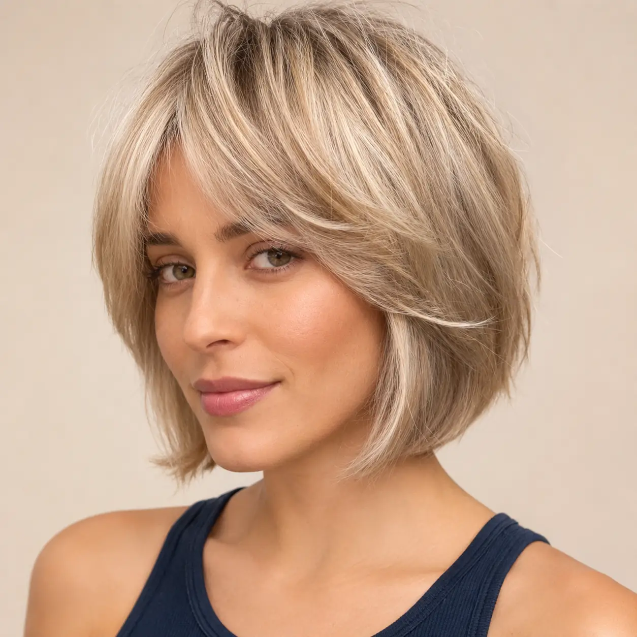 Sliced bob haircut with slide-cut layers creating airy movement and lightness without losing the perimeter