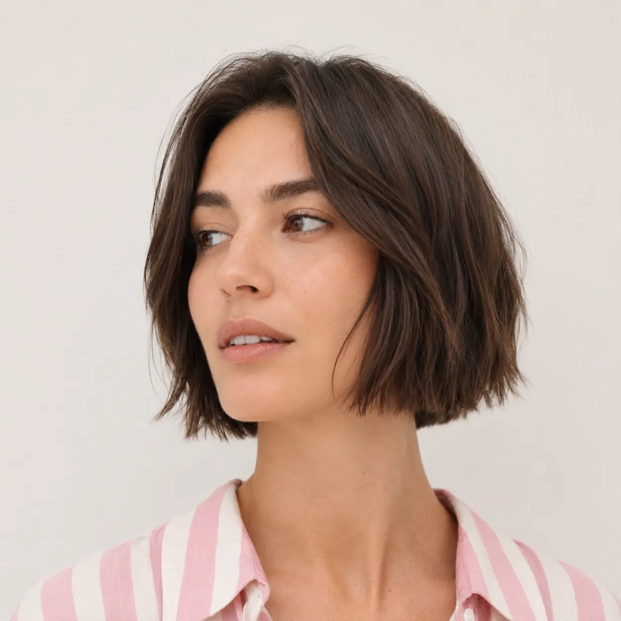 Structured blunt bob haircut with clean, precise edges and minimal layering for a sleek straight finish