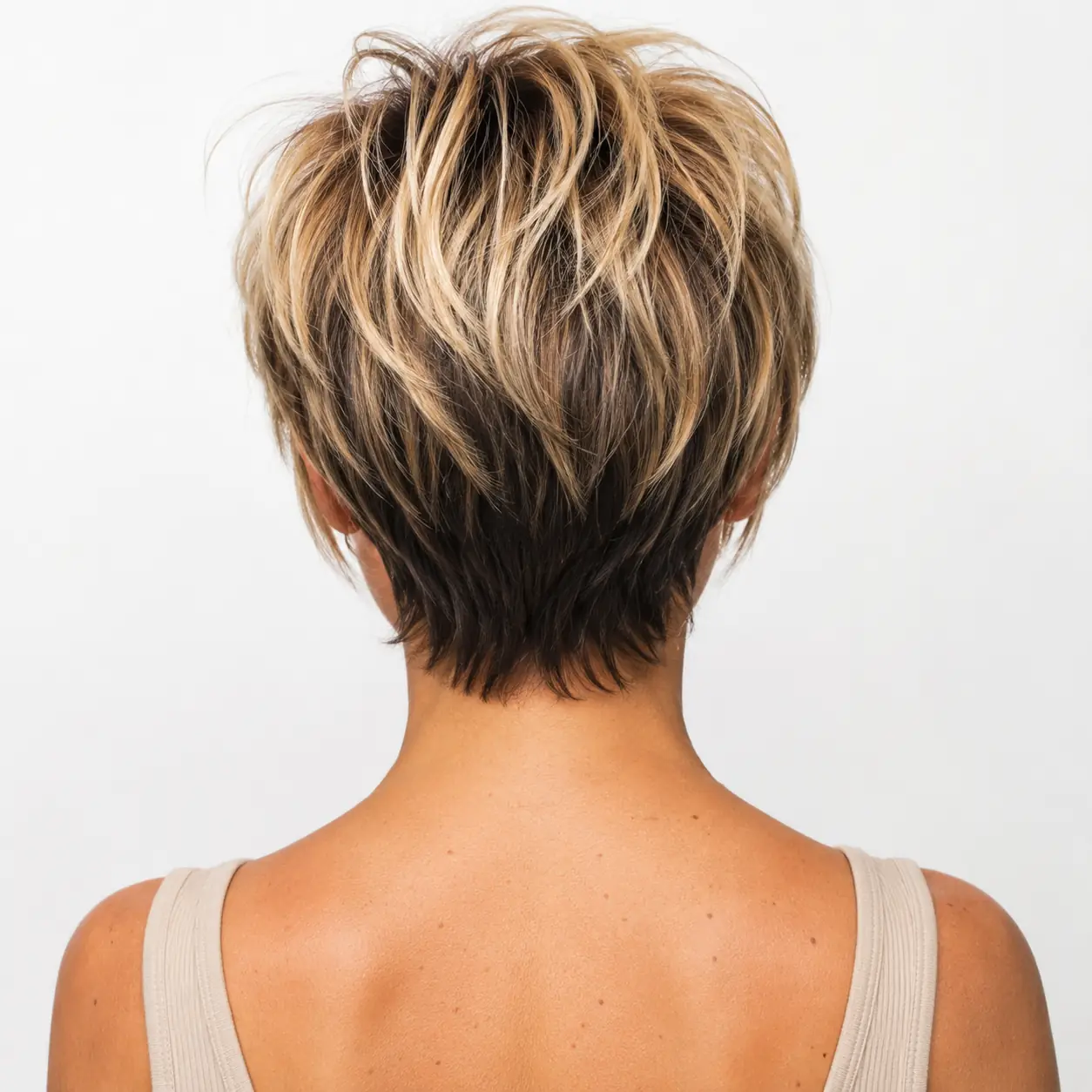 Textured crop haircut with a very short, piecey top from point cutting for low-maintenance movement