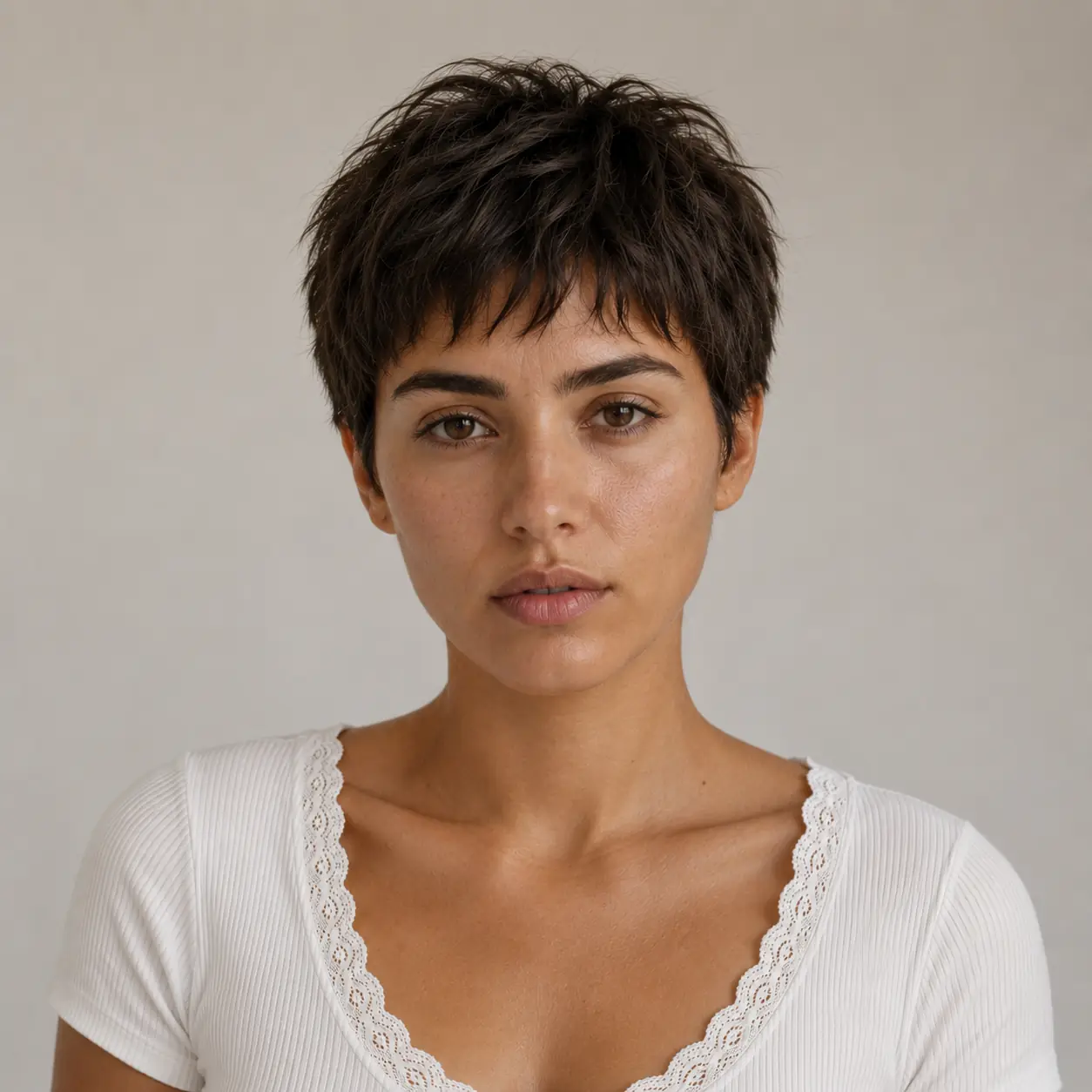 Textured crop haircut for thick hair with controlled point cutting removing bulk for a full, not poofy shape