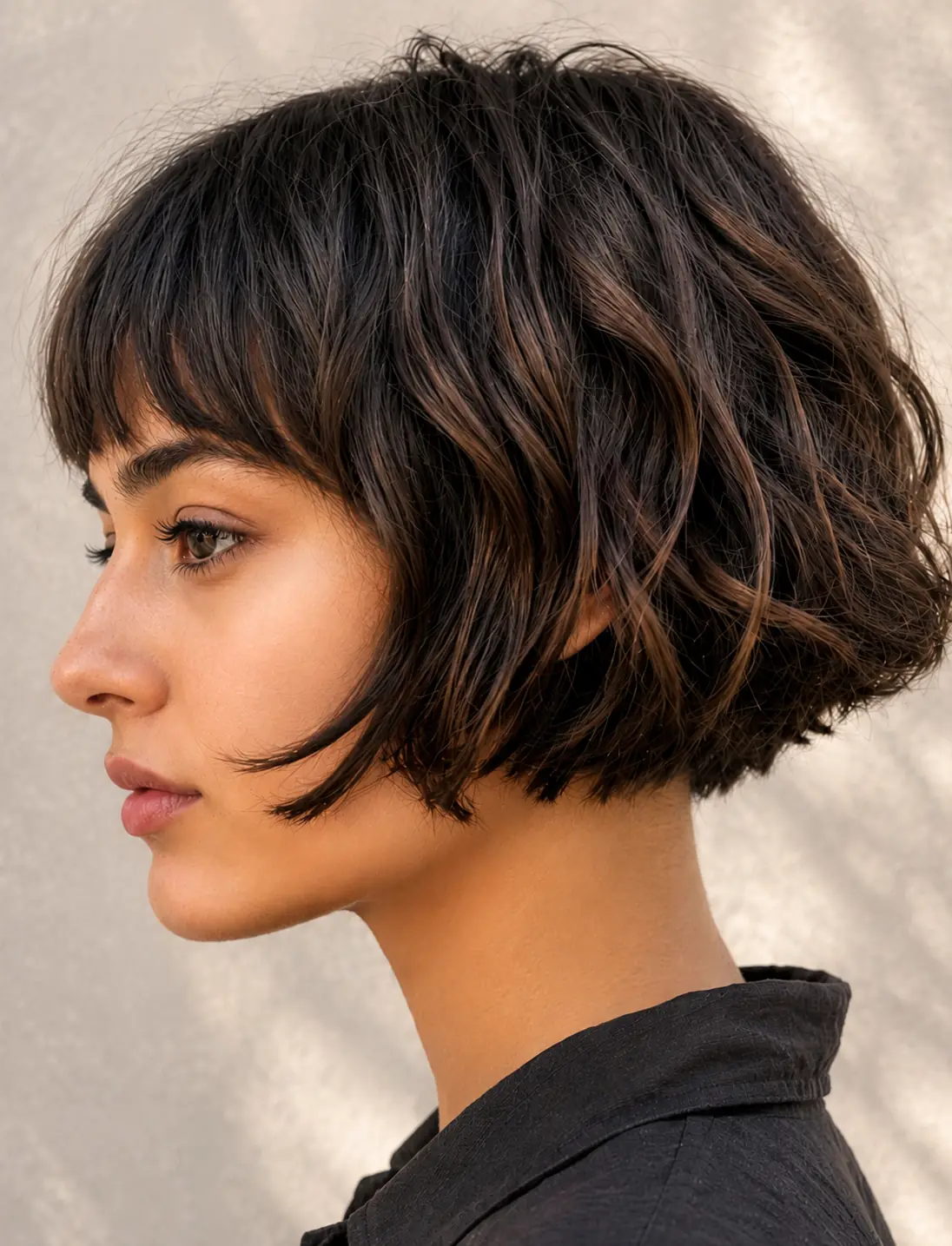 Textured French bob haircut with natural wave and point-cut ends for a softer, lived-in finish