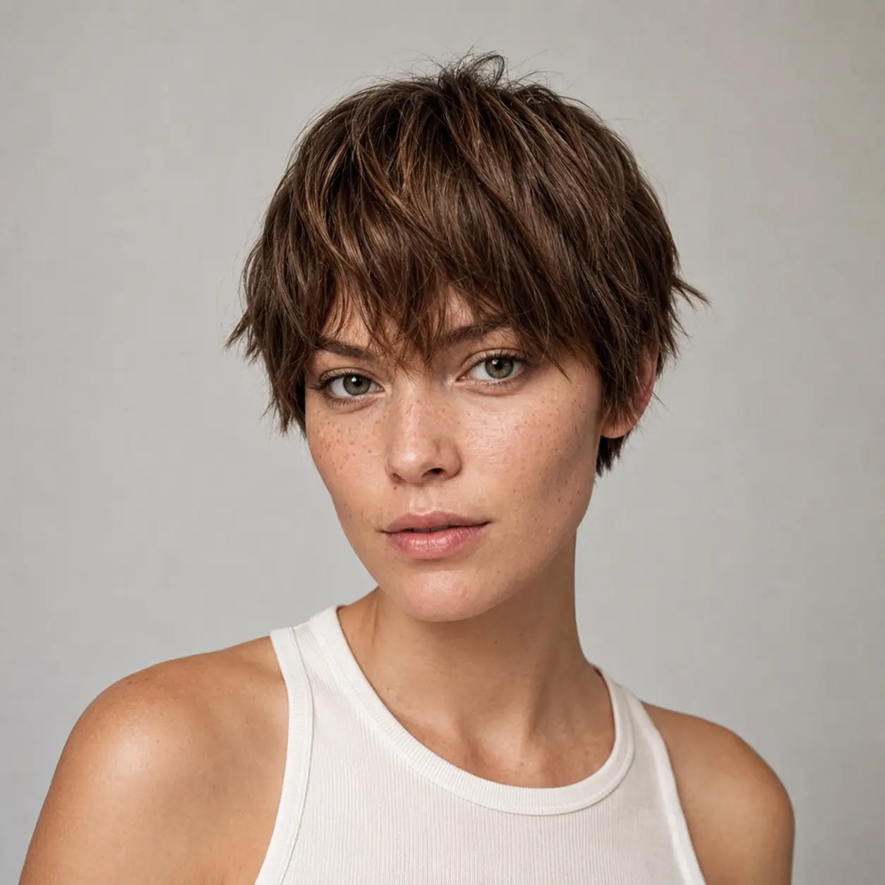 The trixie haircut, a pixie-bixie hybrid with soft longer top layers for definition and swing