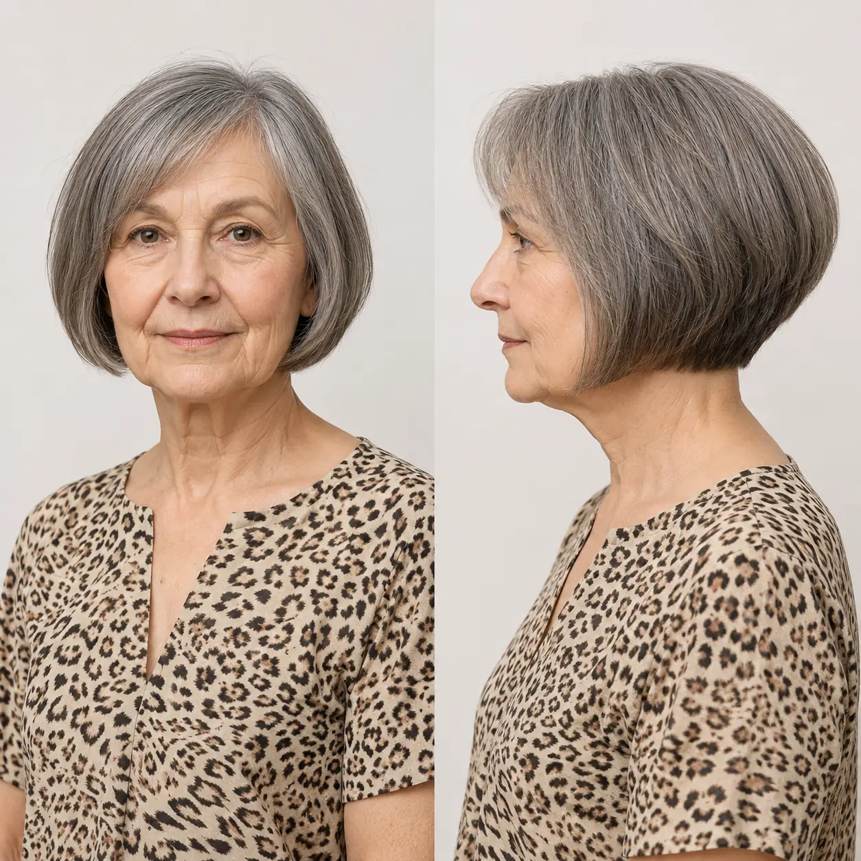 A bob graduated at the back builds a rounded shape with built-in lift on a woman over 70