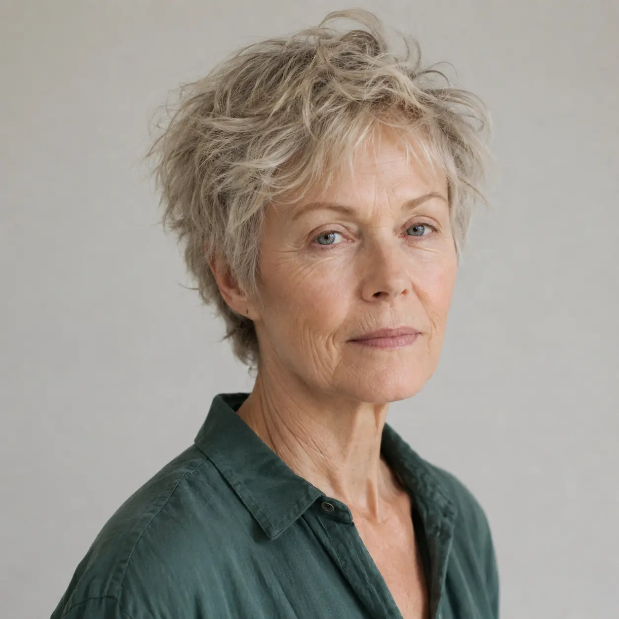 Tousled Shaggy Pixie on a woman over 70
