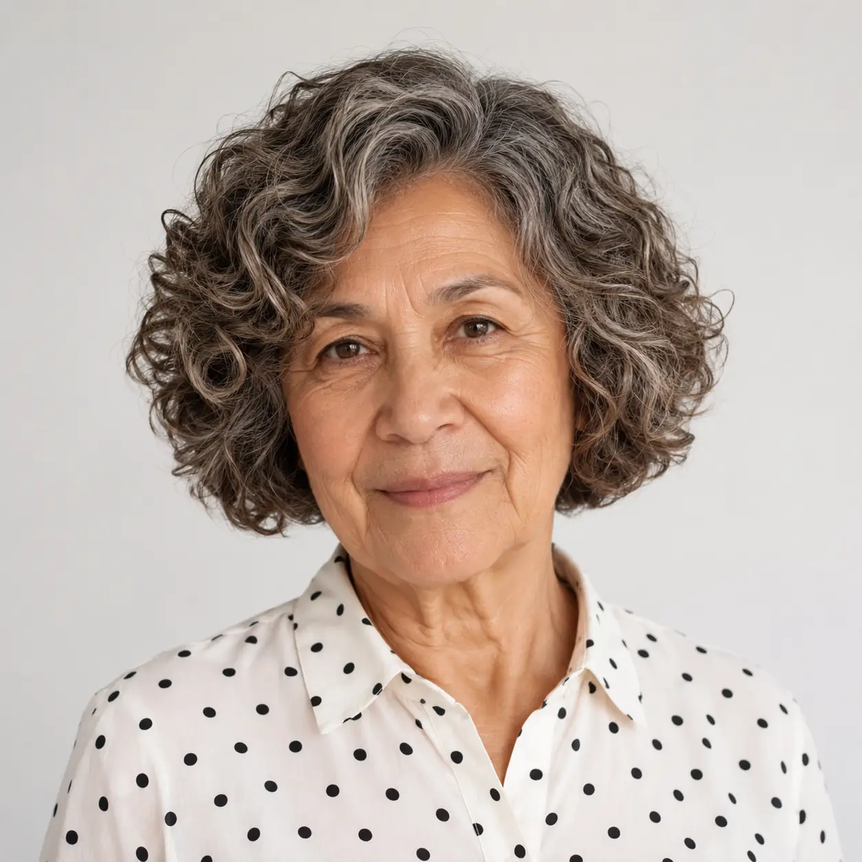 This curly bob celebrates natural texture, letting each curl fall into place for a lively look on a woman over 70