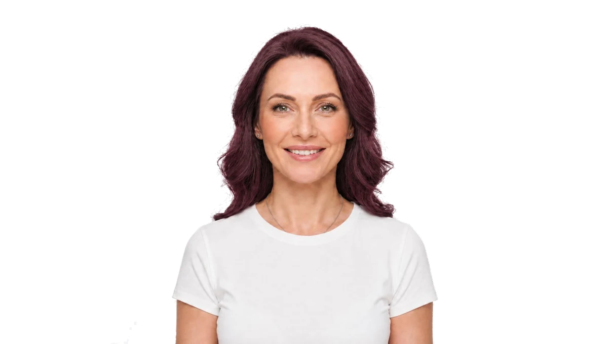 Woman previewing Burgundy hair color