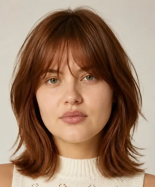Auburn Shag with Curtain Bangs