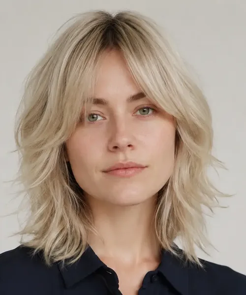 Blonde Shag with Curtain Bangs