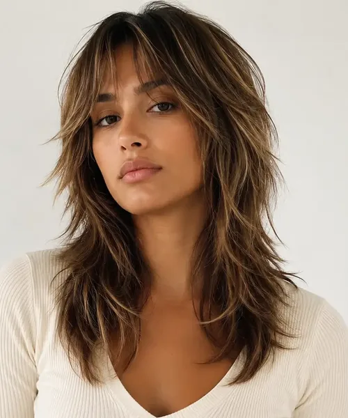 Brown Shag with Curtain Bangs