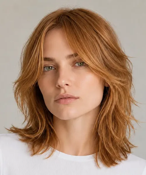 Copper Shag with Curtain Bangs