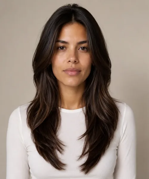 Dark Layers with Face-Framing Highlights