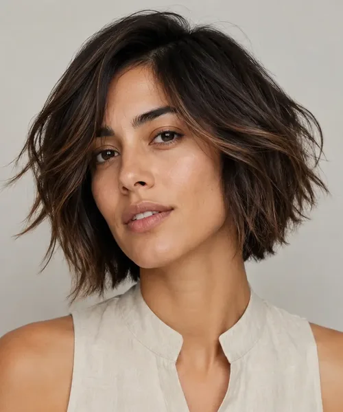 Choppy Wavy Bob with a Money Piece