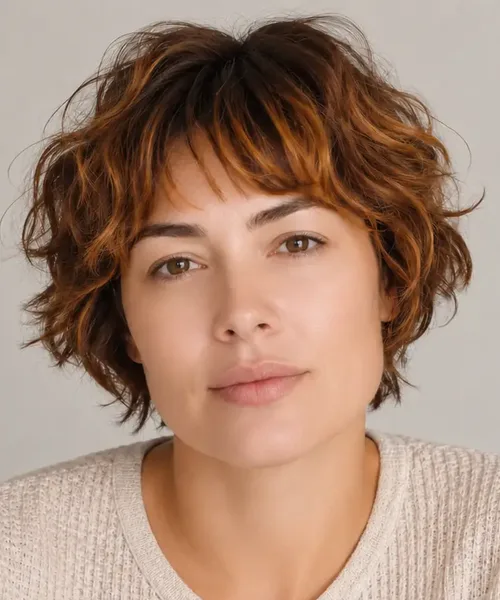 Copper Wavy Shag with Bangs