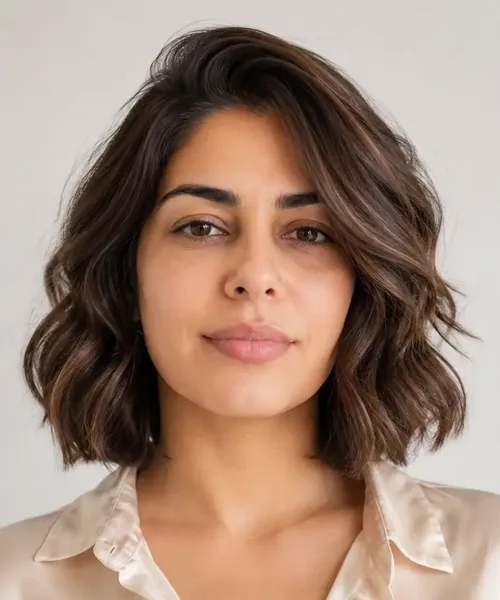 Glossy Brunette Wavy Bob