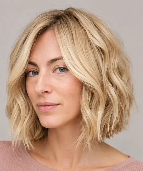 Tousled Blonde Wavy Bob