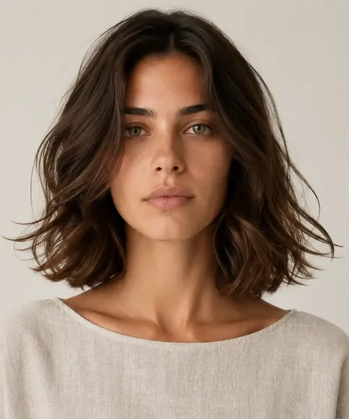 Tousled Brunette Wavy Bob