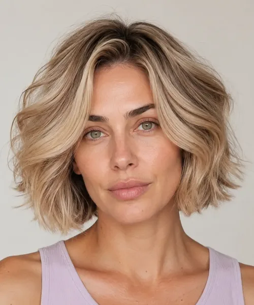 Voluminous Blonde Wavy Bob