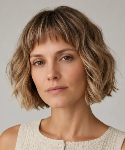 Bronde Wavy Bob with Wispy Bangs