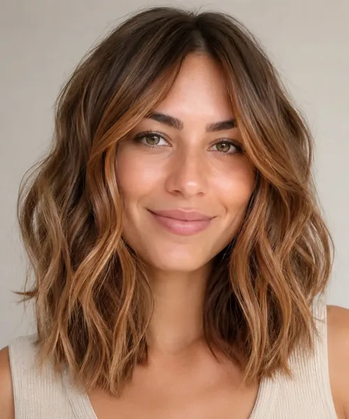 Wavy Lob with Curtain Bangs