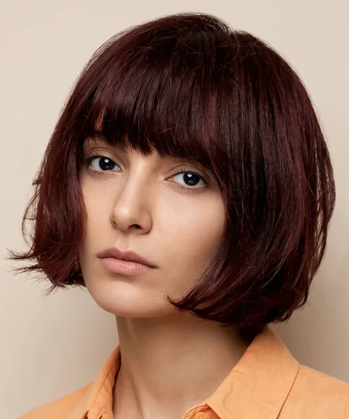 Burgundy Bob with Blunt Bangs