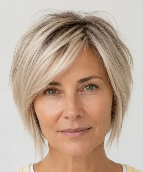 Feathered Silver-Blonde Bob