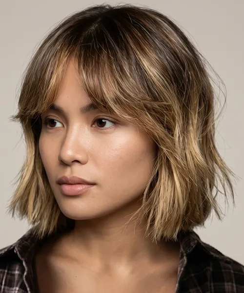 Bronze Shag with Curtain Bangs