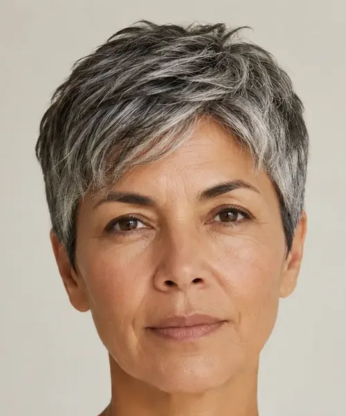 Layered Pixie for Gray and Silver Hair